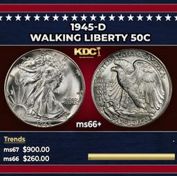 1945-d Walking Liberty Half Dollar 50c ms66+ SEGS