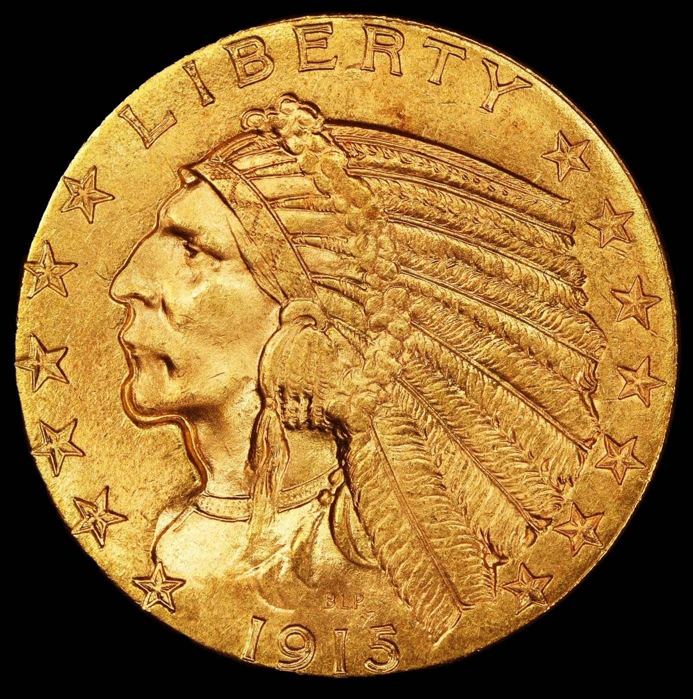 1915-p Gold Indian Half Eagle $5 ms64+ USCG