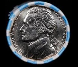 BU Shotgun Jefferson 5c roll, 2000-d 40 pcs Bank $2 Nickel Wrapper