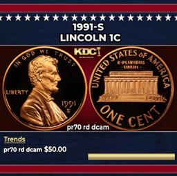 1991-s Proof Lincoln Cent 1c pr70 rd dcam SEGS