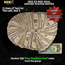 10x 1953 $2 Red Seal United States Note Grades VF/XF