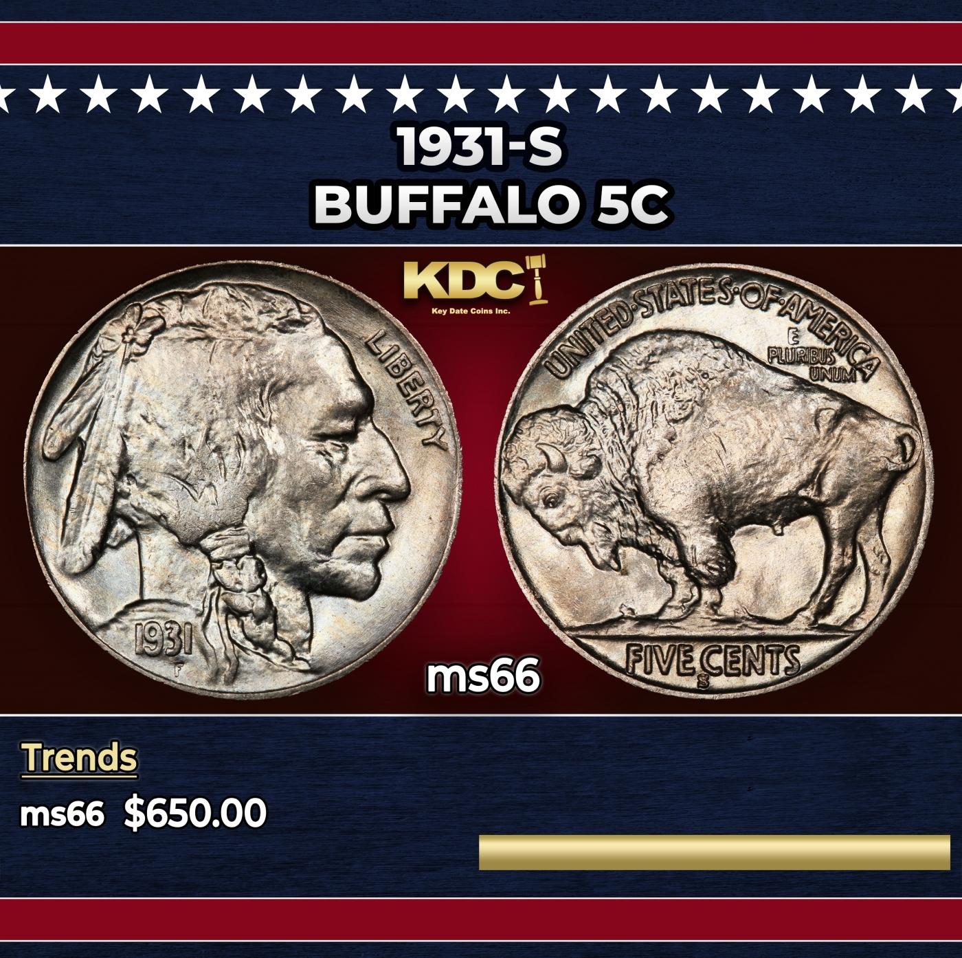 1931-s Buffalo Nickel 5c Grades ms66