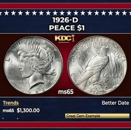 1926-d Peace Dollar $1 ms65 SEGS