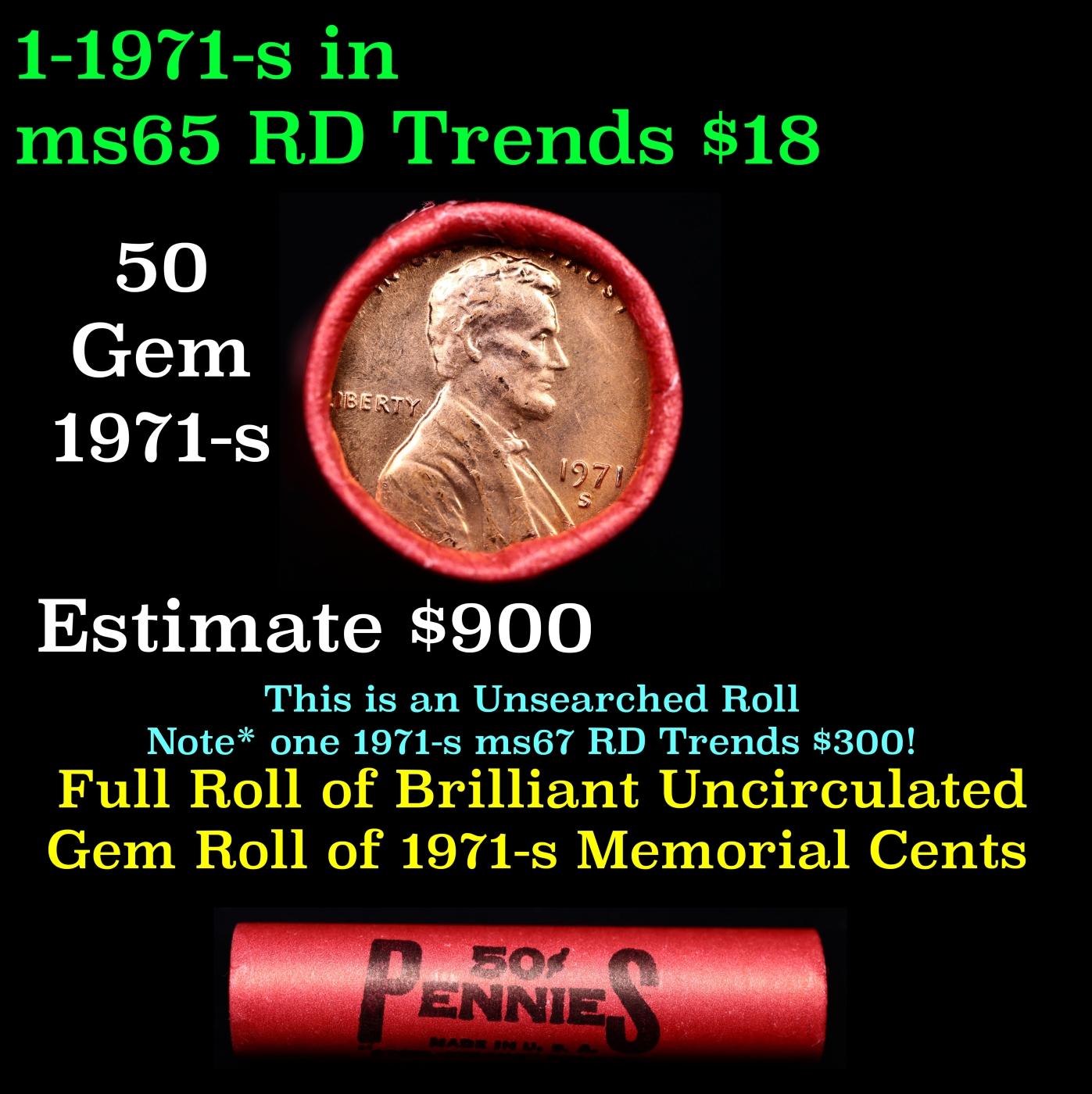 BU Shotgun Lincoln 1c roll, 1971-s 50 pcs Bank Wrapper 50c