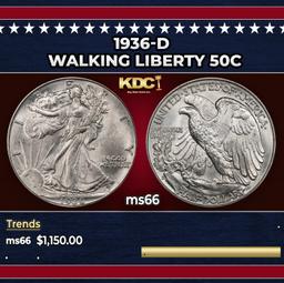 1936-d Walking Liberty Half Dollar 50c ms66 SEGS
