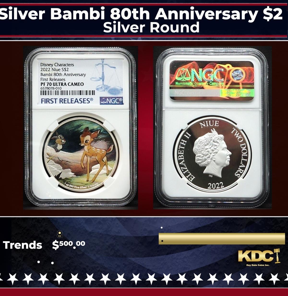 NGC 2022 Disney Silver Bambi 80th Anniversary $2 Niue Colorized Proof pr70 dcam NGC Other Toy