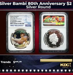 NGC 2022 Disney Silver Bambi 80th Anniversary $2 Niue Colorized Proof pr70 dcam NGC Other Toy