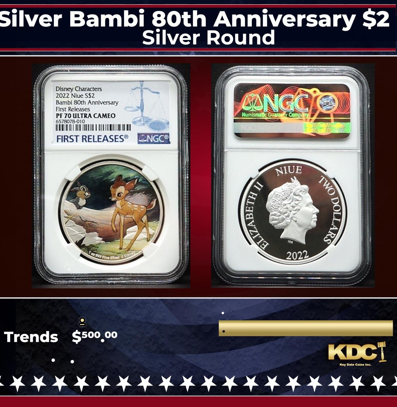 NGC 2022 Disney Silver Bambi 80th Anniversary $2 Niue Colorized Proof pr70 dcam NGC Other Toy