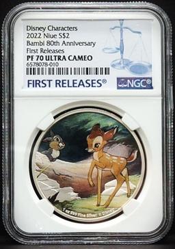 NGC 2022 Disney Silver Bambi 80th Anniversary $2 Niue Colorized Proof pr70 dcam NGC Other Toy