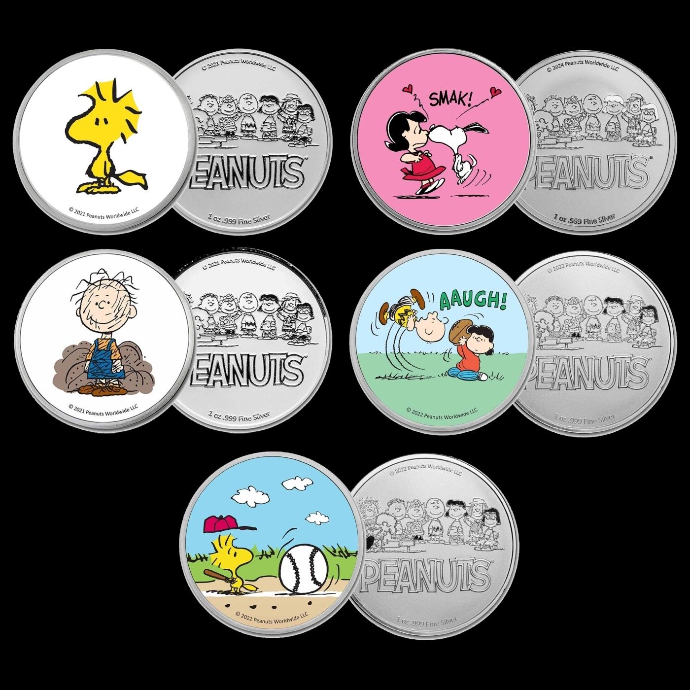 5 OZ .999 Fine Silver Set Peanuts Colorized Collection