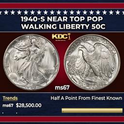 1940-s Walking Liberty Half Dollar Near Top Pop 50c ms67 SEGS