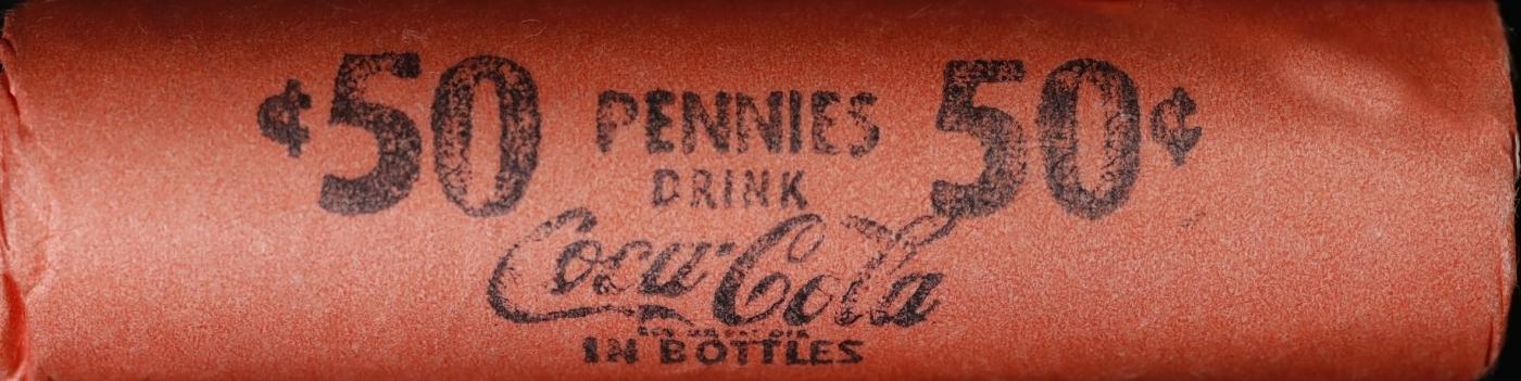 NEW! *WatchmakerÂ’s Hoard* Original Covered End Coca Cola Mixed Lincoln Wheat Cent Roll 1c 50 Coins
