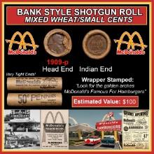 Lincoln Wheat Cent 1c Mixed Roll Orig Brandt McDonalds Wrapper, 1909-p end, Indian other end
