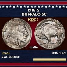 1916-s Buffalo Nickel 5c ms64 SEGS