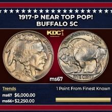 1917-p Buffalo Nickel Near Top Pop! 5c ms67 SEGS