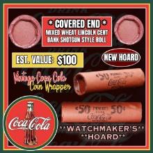 NEW! *WatchmakerÂ’s Hoard* Original Covered End Coca Cola Mixed Lincoln Wheat Cent Roll 1c 50 Coins
