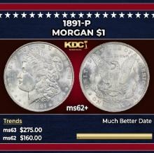 1891-p Morgan Dollar $1 Grades ms62+
