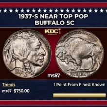 1937-s Buffalo Nickel Near Top Pop 5c ms67 SEGS