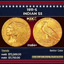 1911-s Gold Indian Half Eagle $5 ms64+ USCG