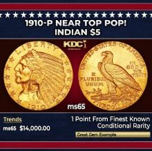 1910-p Gold Indian Half Eagle Near Top Pop! $5 ms65 USCG