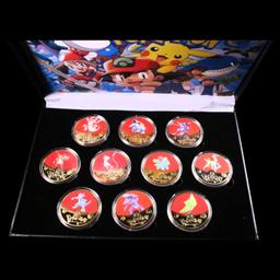10 Coin Pokemon Gold Plated Round Collection "Poke Ball Set"