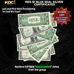 15x 1935 $1 Blue Seal Silver Certificates Grades CU