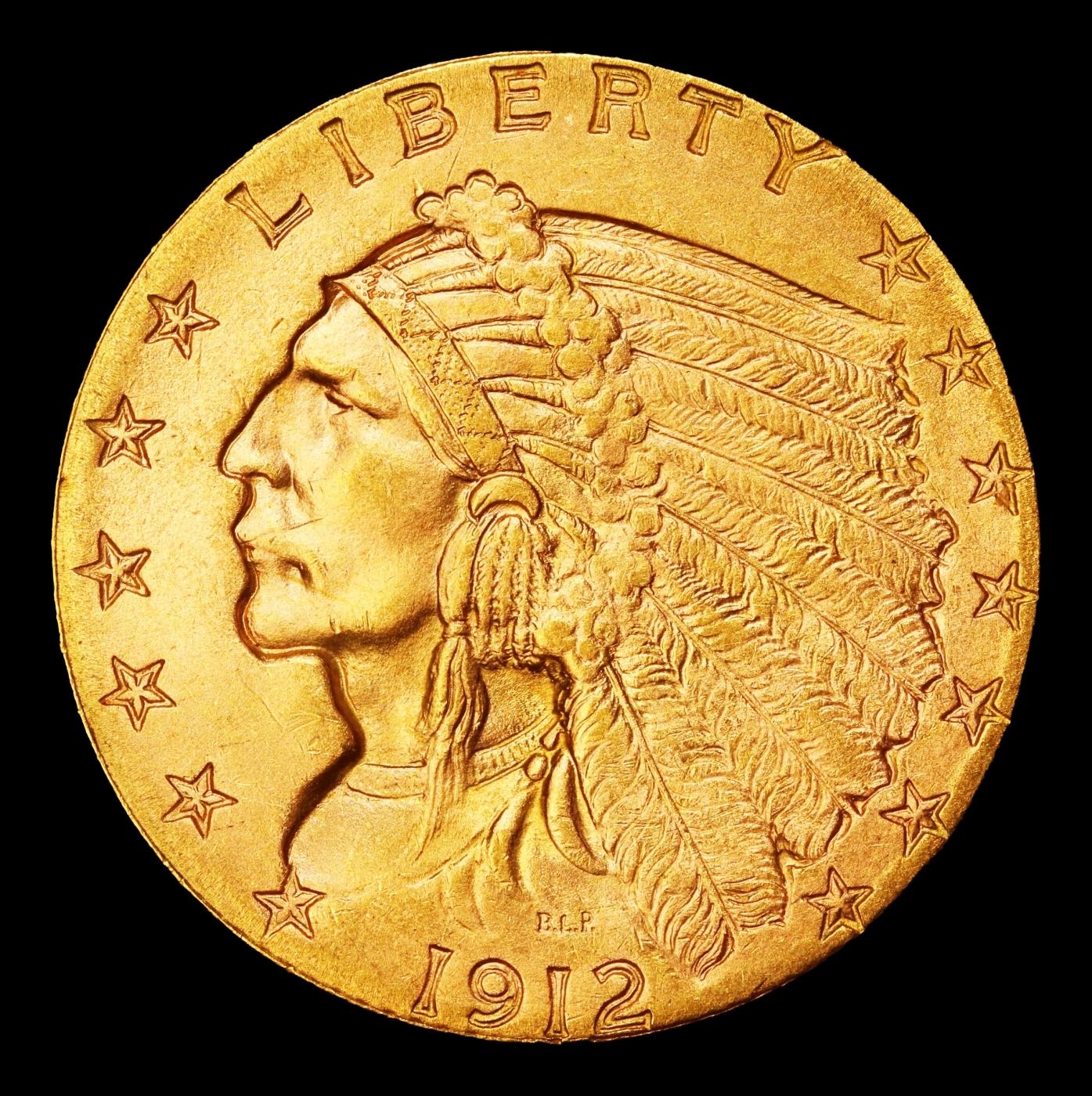 1912-p Gold Indian Quarter Eagle $2 1/2 ms64+ SEGS