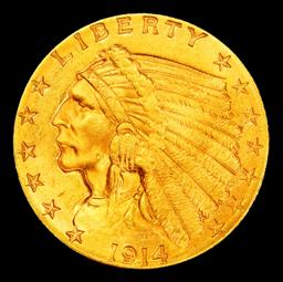 1914-p Gold Indian Quarter Eagle Near Top Pop! $2 1/2 ms66+ USCG