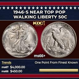 1946-s Walking Liberty Half Dollar Near Top Pop 50c ms66+ SEGS