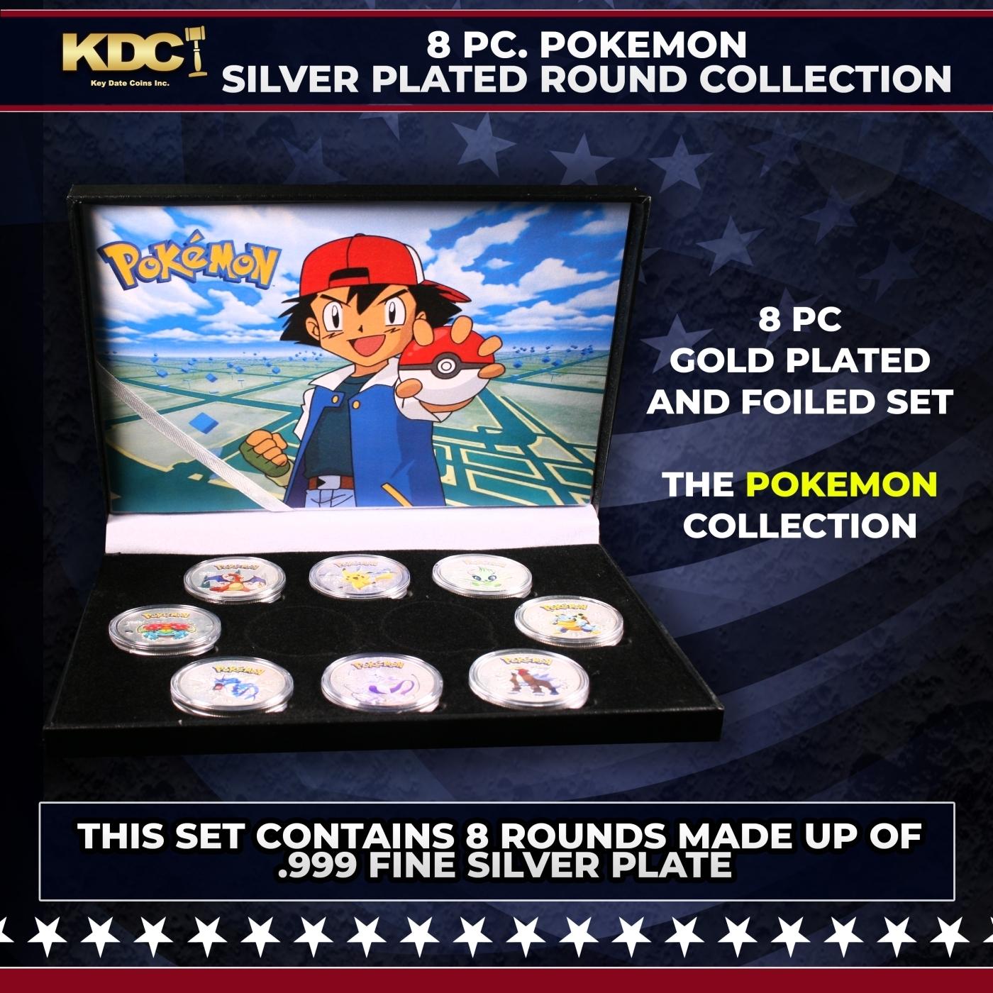 8 Coin Pokemon Silver Plated and Foiled Round Collection