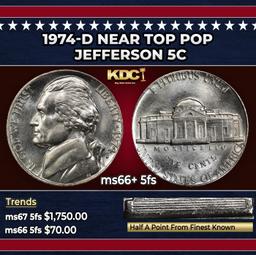1974-d Jefferson Nickel Near Top Pop 5c ms66+ 5fs SEGS