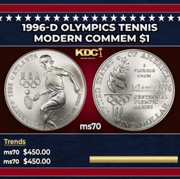 1996-d Olympics Tennis Modern Commem Dollar $1 ms70 SEGS
