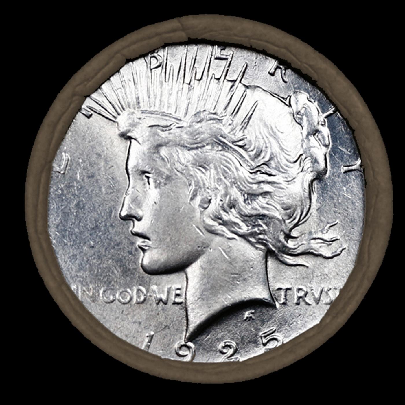 OO- Circulated 10 Coin SEARS Peace Silver Dollar $1 Roll 1925/1926 Ends