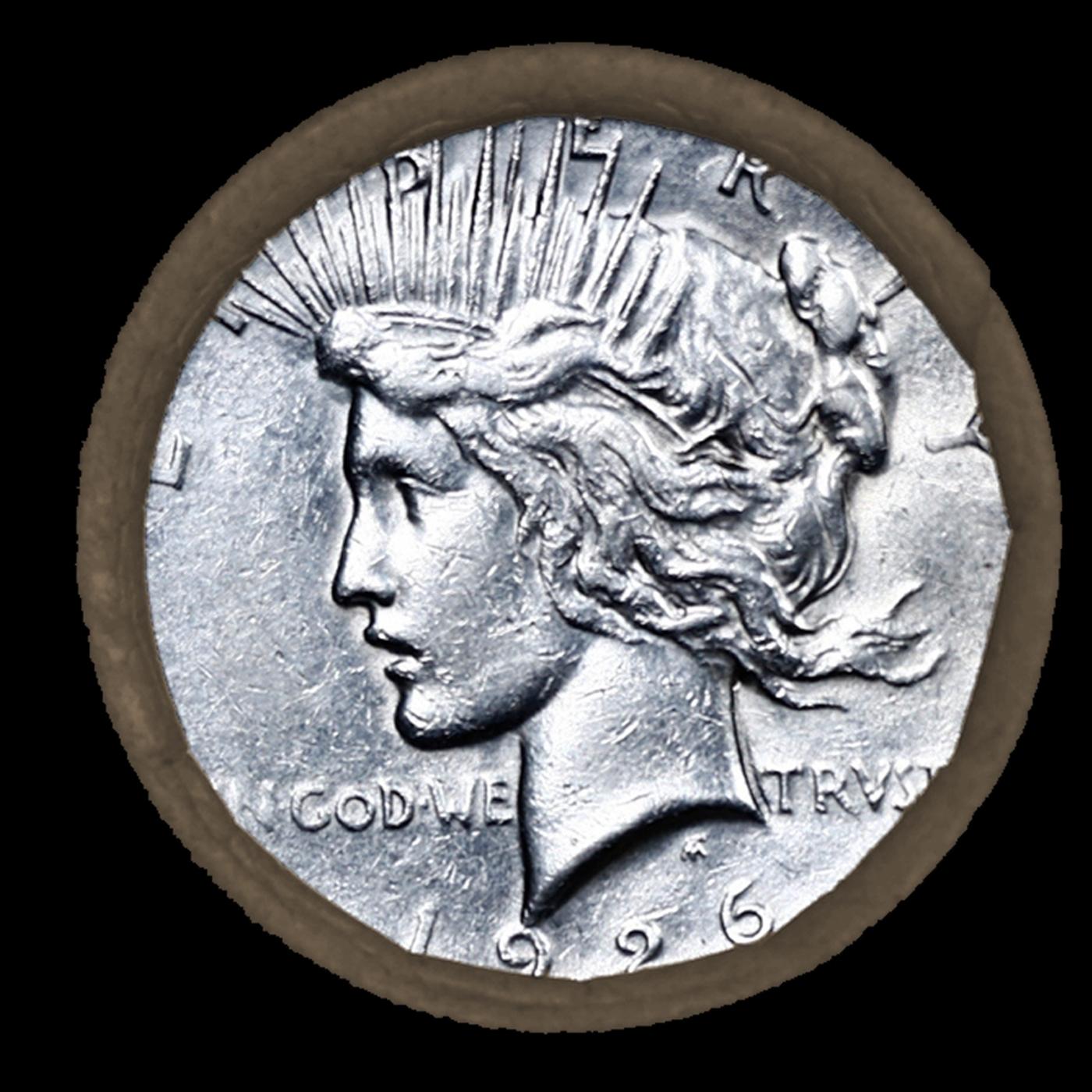OO- Circulated 10 Coin SEARS Peace Silver Dollar $1 Roll 1925/1926 Ends