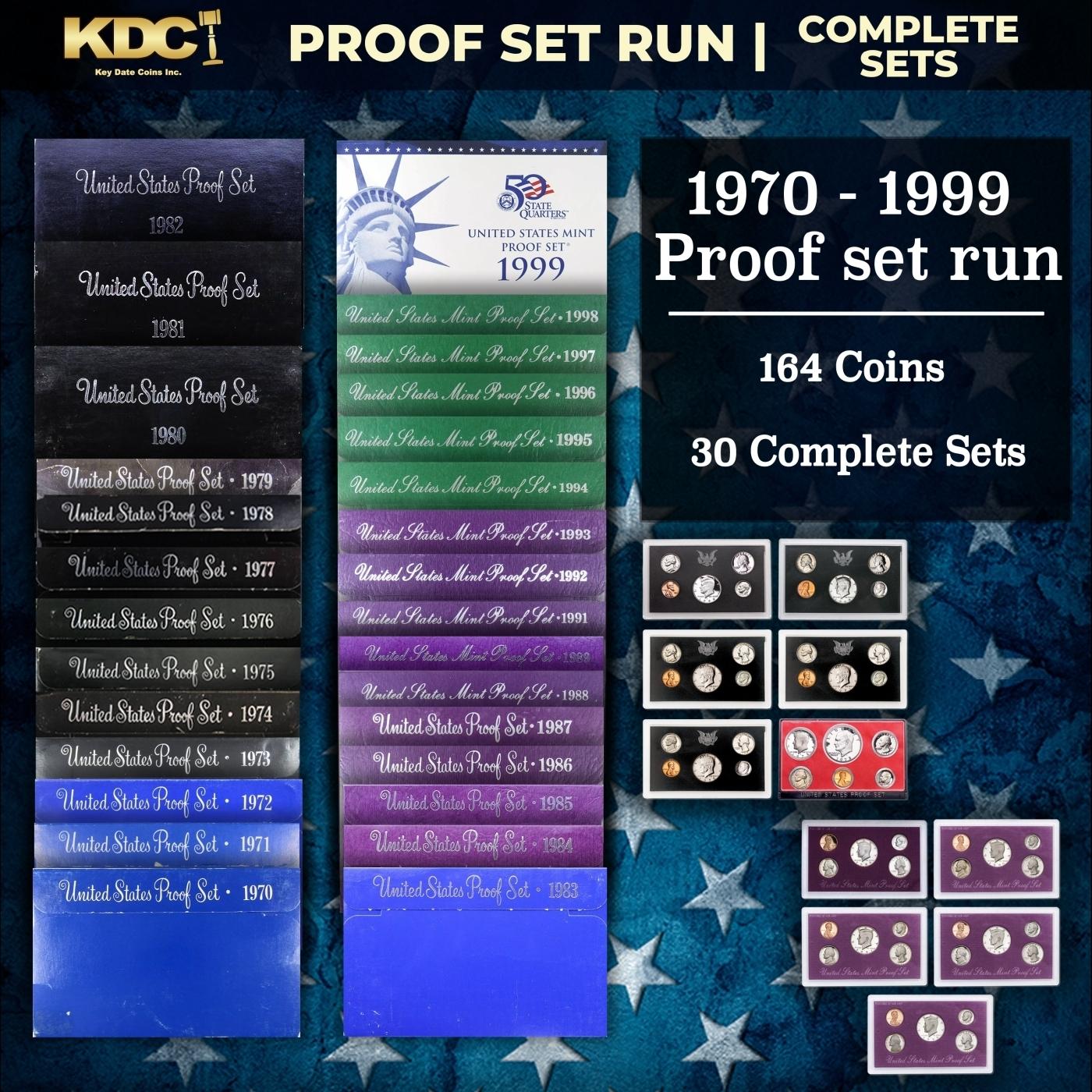 1970-1999 Proof Set Run 164 Coins 30 Complete Sets