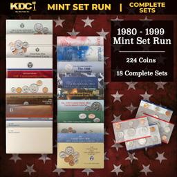 1980-1999 2 Decades Mint Set Run - 224 Coins, 18 Complete Sets