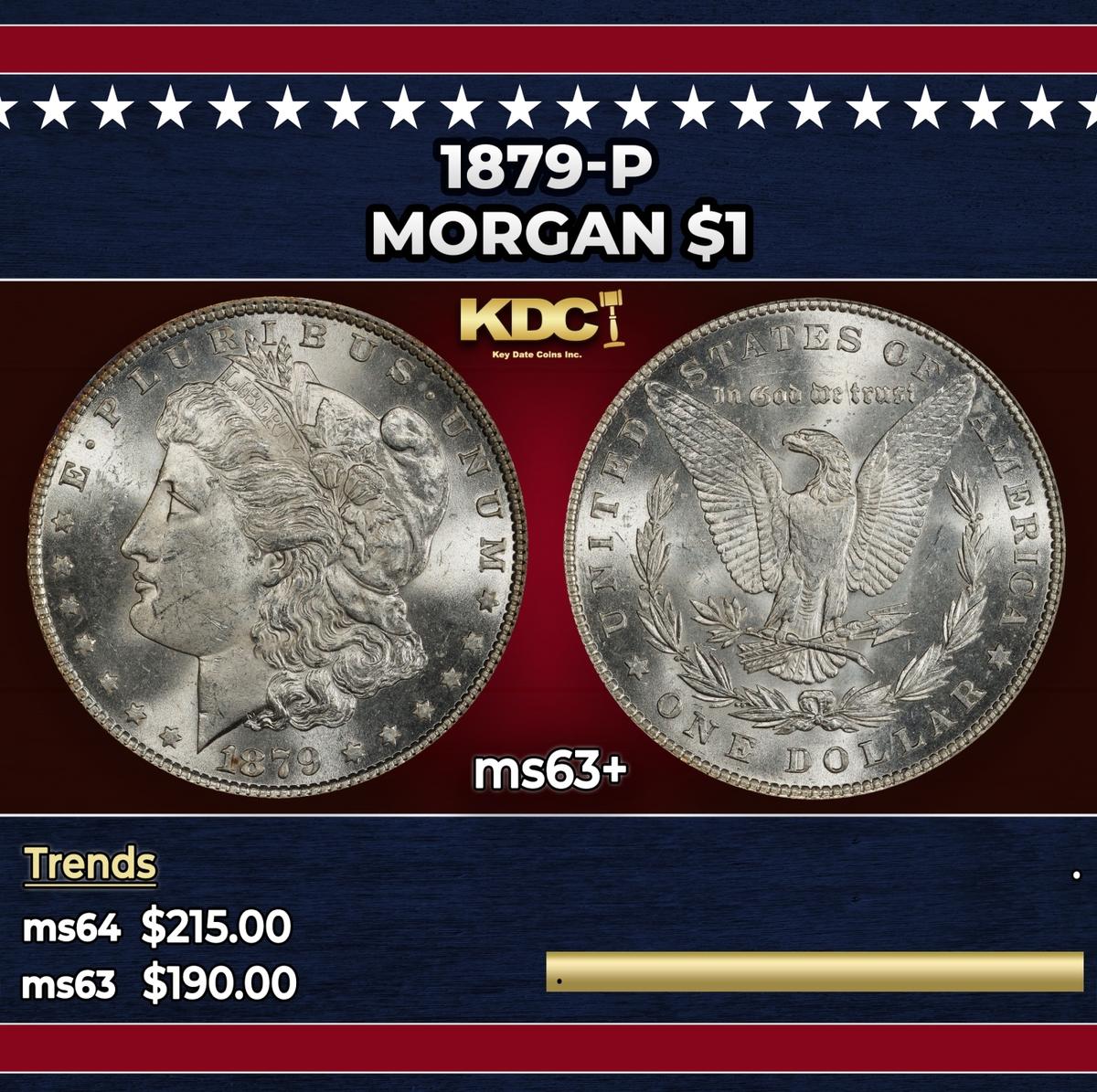 1879-p Morgan Dollar $1 Grades ms63+