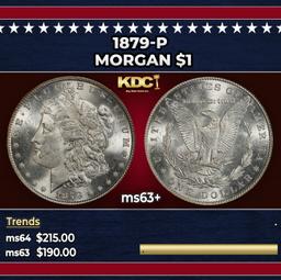 1879-p Morgan Dollar $1 Grades ms63+