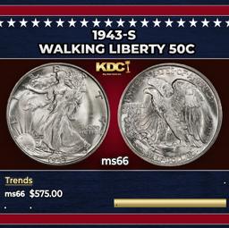 1943-s Walking Liberty Half Dollar 50c Grades ms66