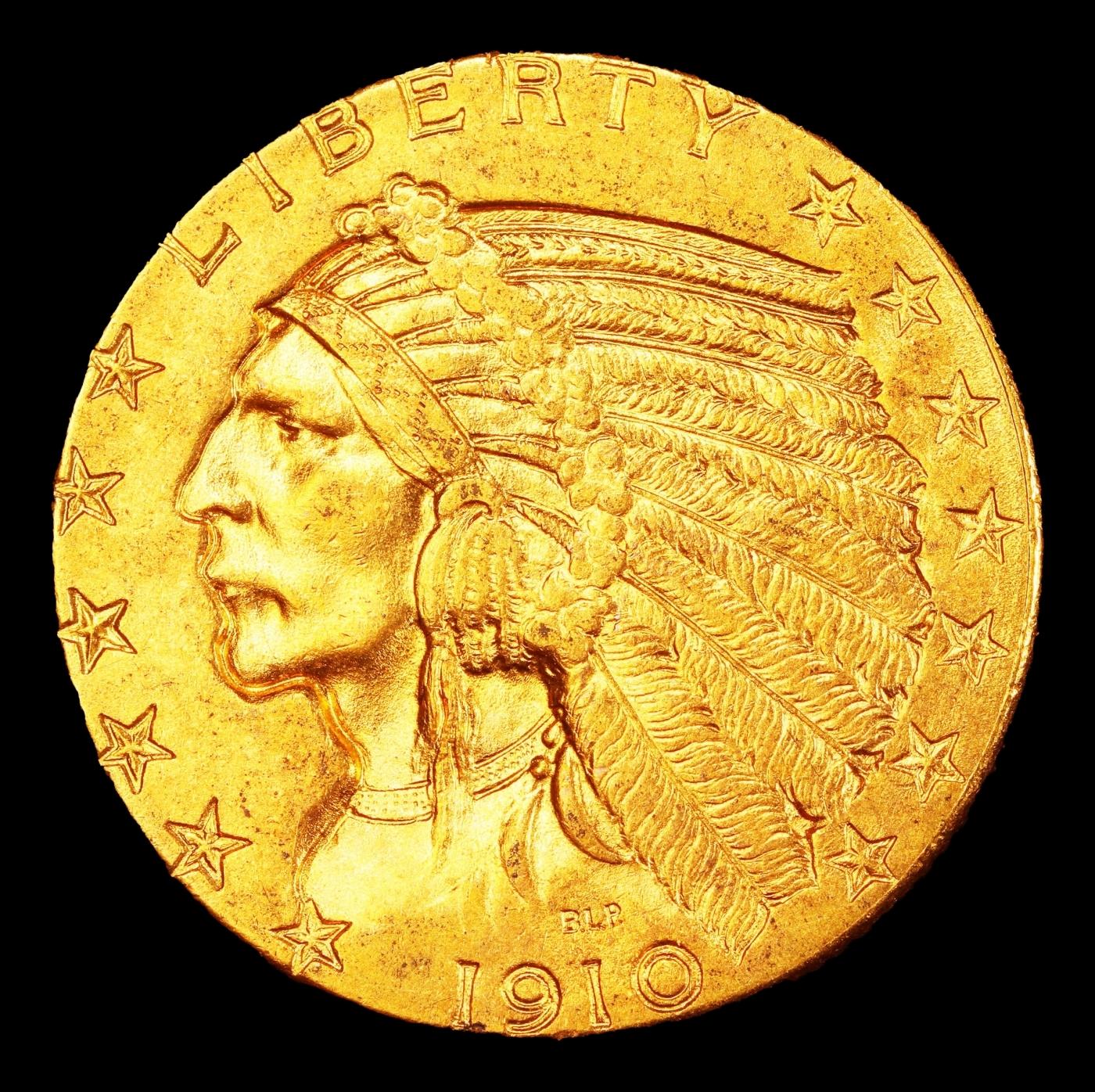 1910-d Gold Indian Half Eagle $5 ms64 USCG