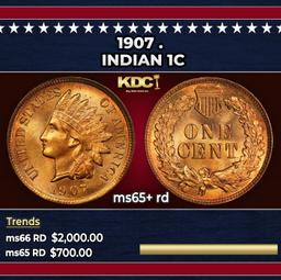 1907 Indian Cent . 1c ms65+ rd SEGS