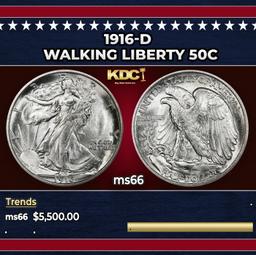 1916-d Walking Liberty Half Dollar 50c ms66 SEGS