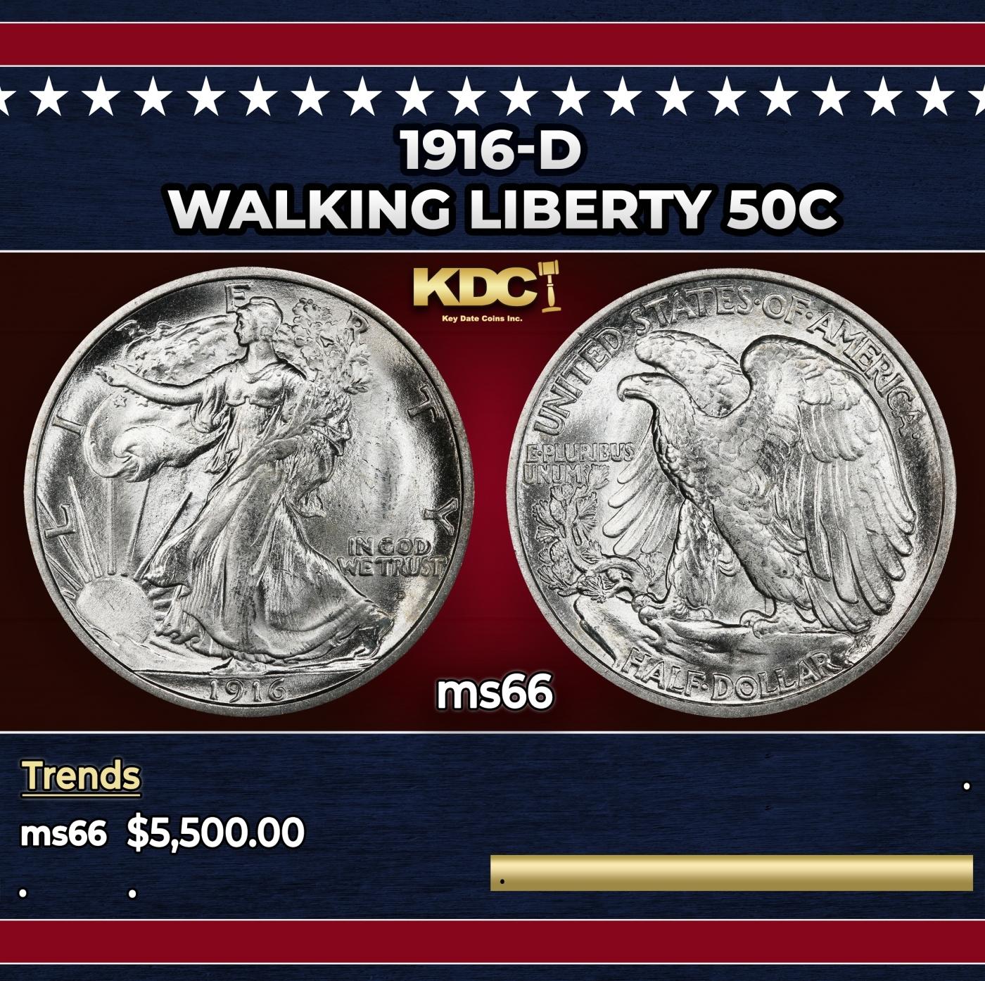 1916-d Walking Liberty Half Dollar 50c ms66 SEGS