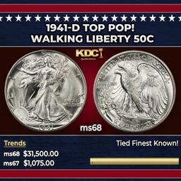 1941-d Walking Liberty Half Dollar TOP POP! 50c ms68 SEGS