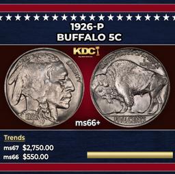 1926-p Buffalo Nickel 5c ms66+ SEGS