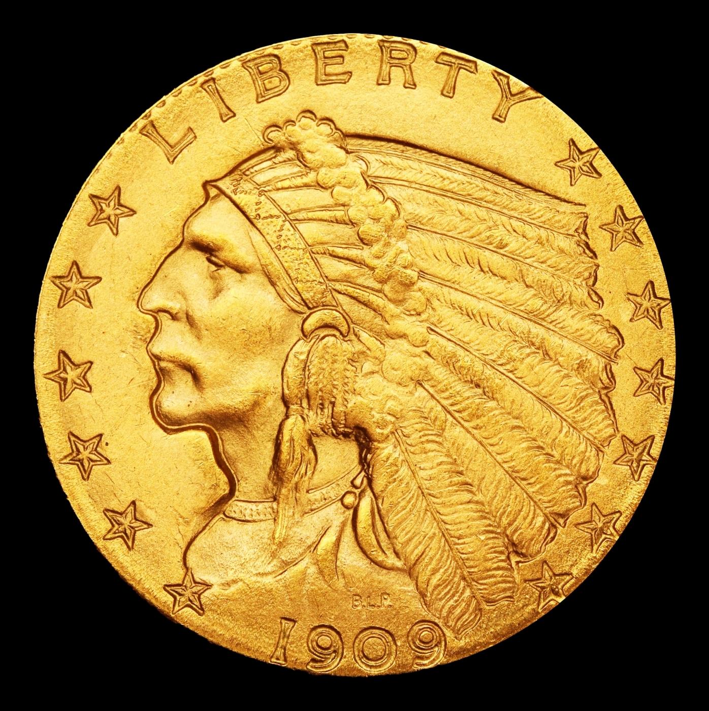 1909-p Gold Indian Quarter Eagle Near Top Pop! $2 1/2 ms66 USCG