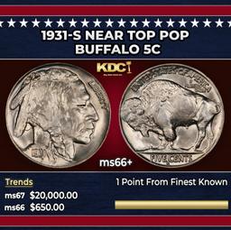 1931-s Buffalo Nickel Near Top Pop 5c ms66+ SEGS