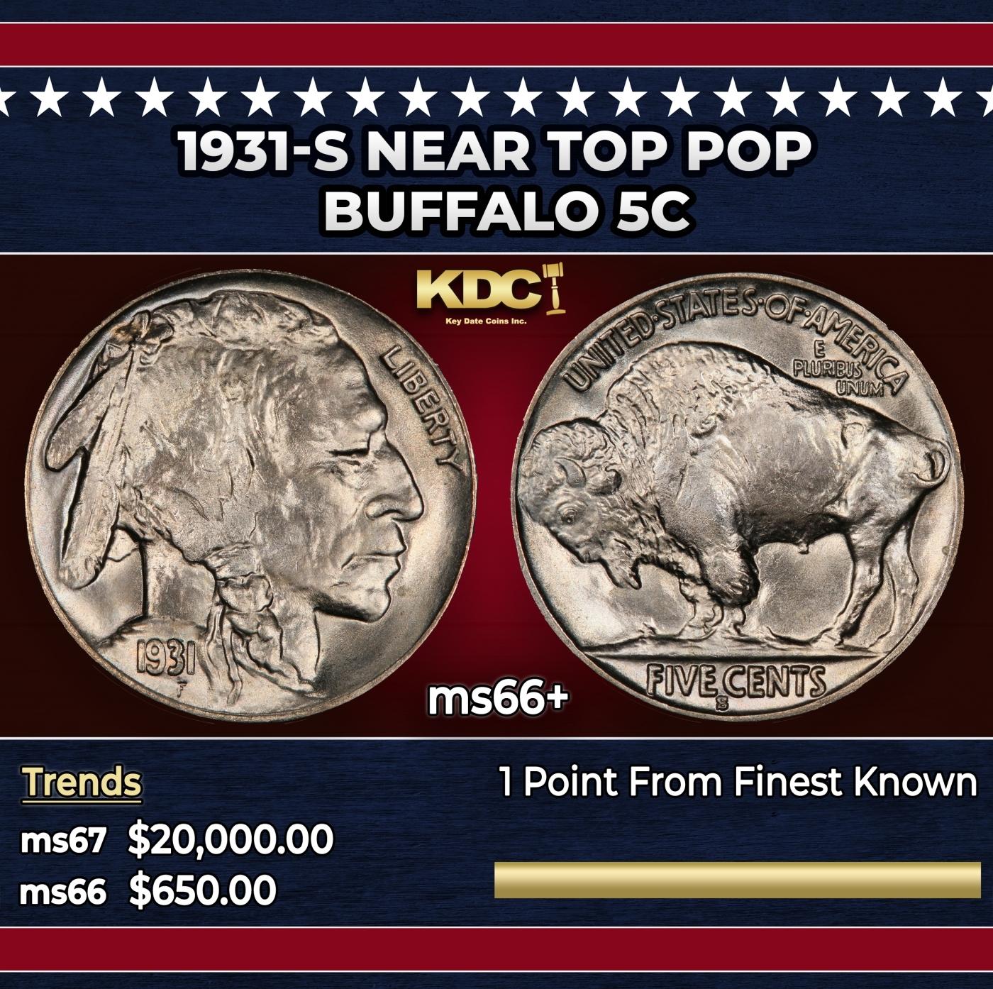 1931-s Buffalo Nickel Near Top Pop 5c ms66+ SEGS
