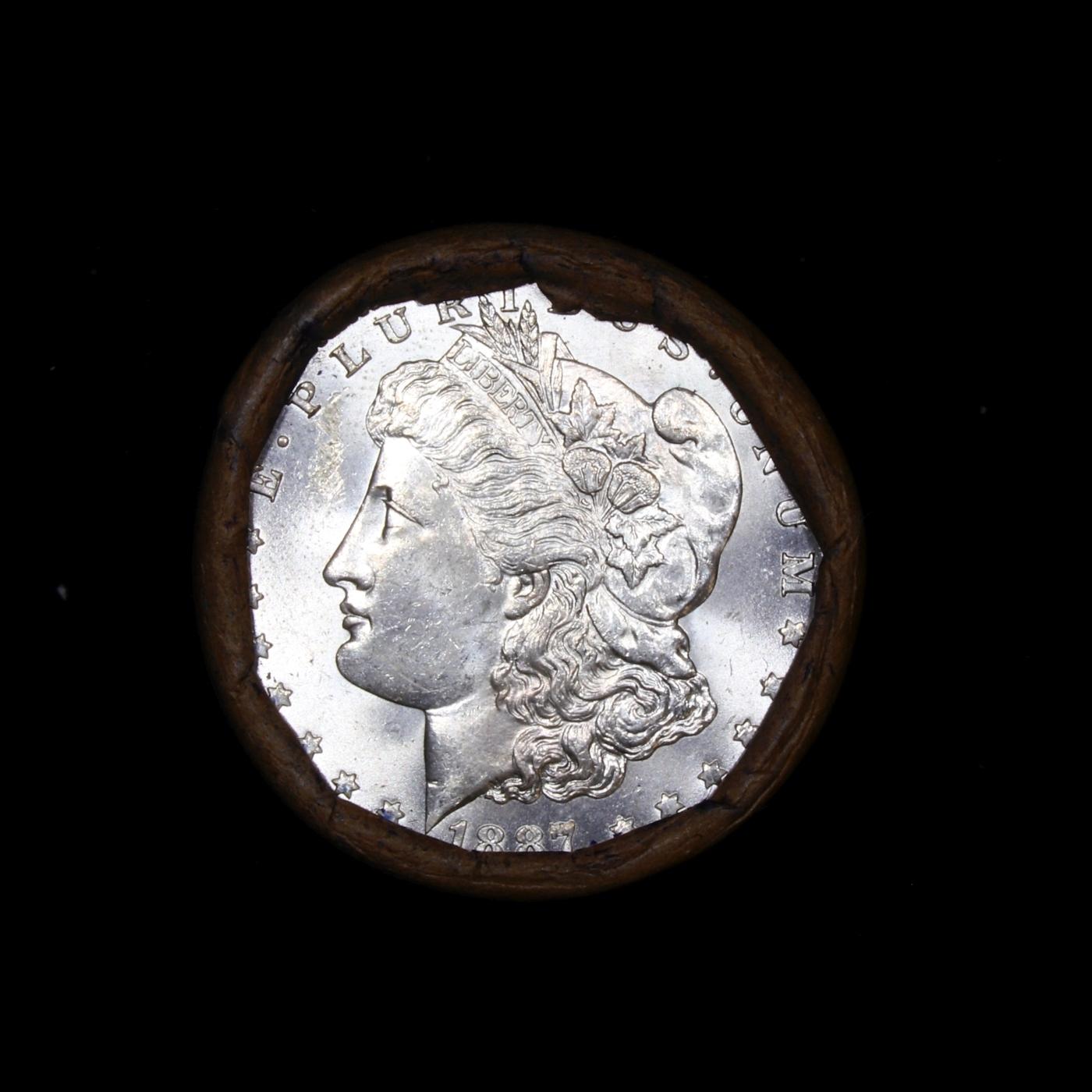Full solid date 1887-p Uncirculated Morgan silver dollar roll, 20 coins