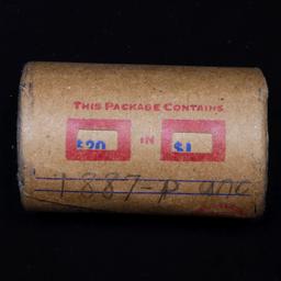 Full solid date 1887-p Uncirculated Morgan silver dollar roll, 20 coins